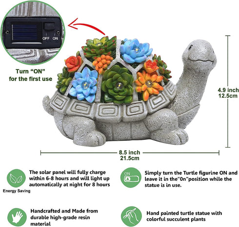 Solar Garden Outdoor Statues Turtle with Succulent 7 LED Lights